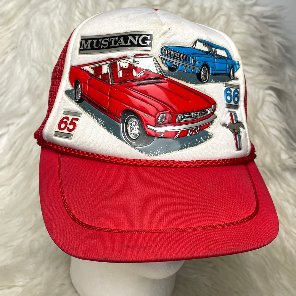Vintage Ford Mustang Hat - Red 65 Blue 66  Snapback Mesh Back Trucker - Rare